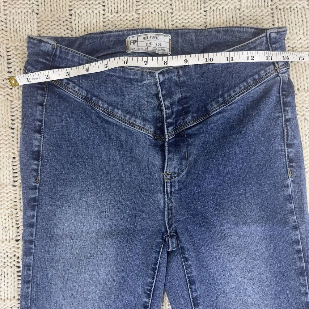 Free People Flare Bell Bottom Jeans Women’s 27 Blue Stretch Mid Rise Boho